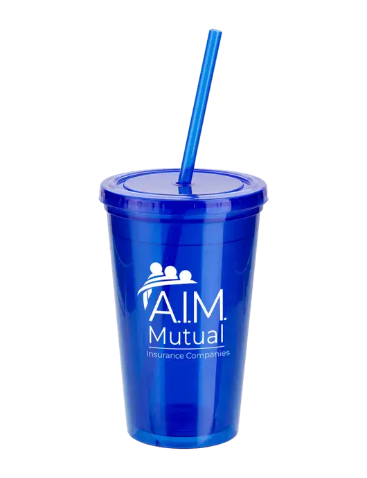Sorrento Blue 16 oz Tumbler with Lid & Straw w/A.I.M. Mutual Logo