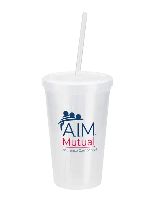 Sorrento Clear 16 oz Tumbler with Lid & Straw w/A.I.M. Mutual Logo