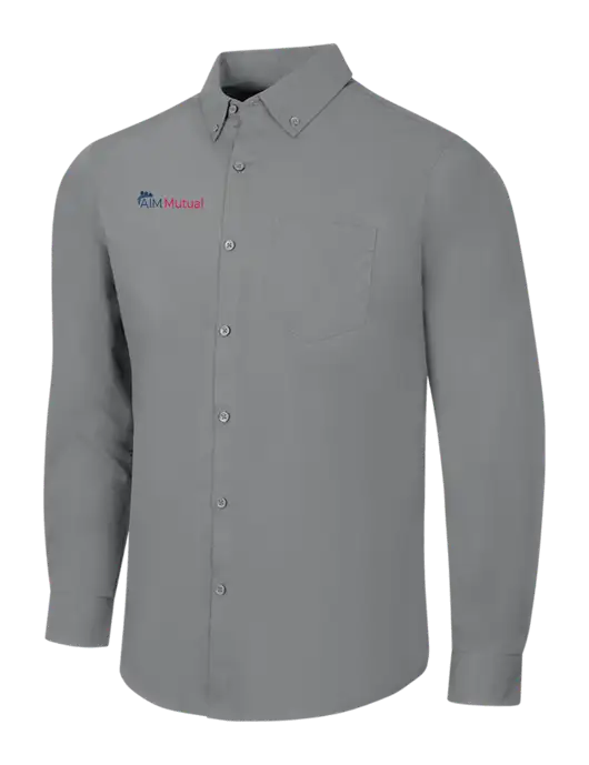 Medium Grey Long Sleeve Carefree Poplin Shirt w/A.I.M. Mutual Logo