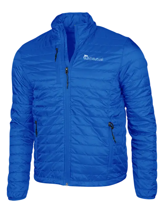 Dark Royal Blue Puffy Packable Jacket w/A.I.M. Mutual Logo