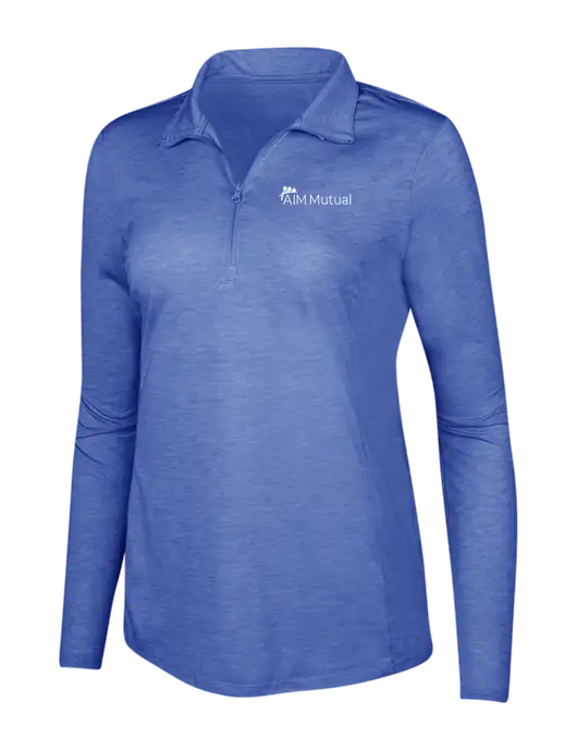 True Royal Heather Womens Posicharge Tri-Blend Wicking 1/4 Zip Pullover w/A.I.M. Mutual Logo