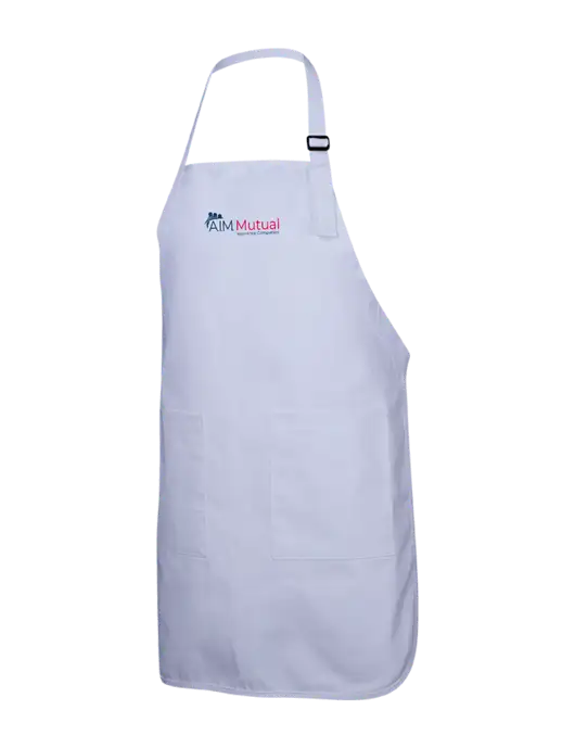 Full-Length White Apron With Pockets w/A.I.M. Mutual Logo