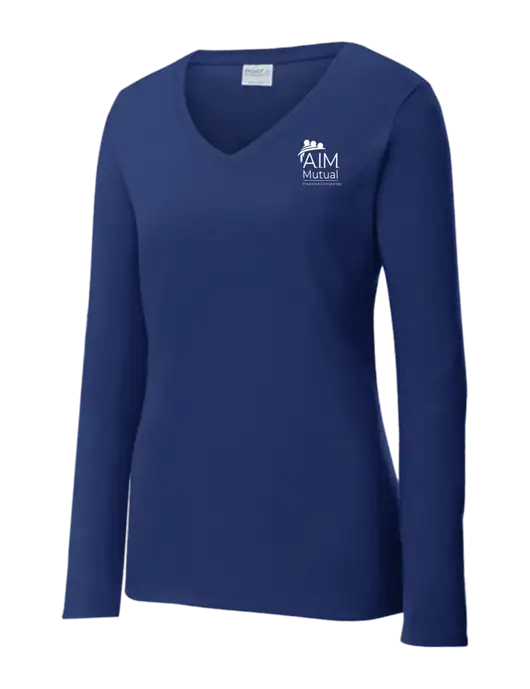 Womens  V-Neck Ring Spun Navy 4.5 oz Long Sleeve T-Shirt w/A.I.M. Mutual Logo