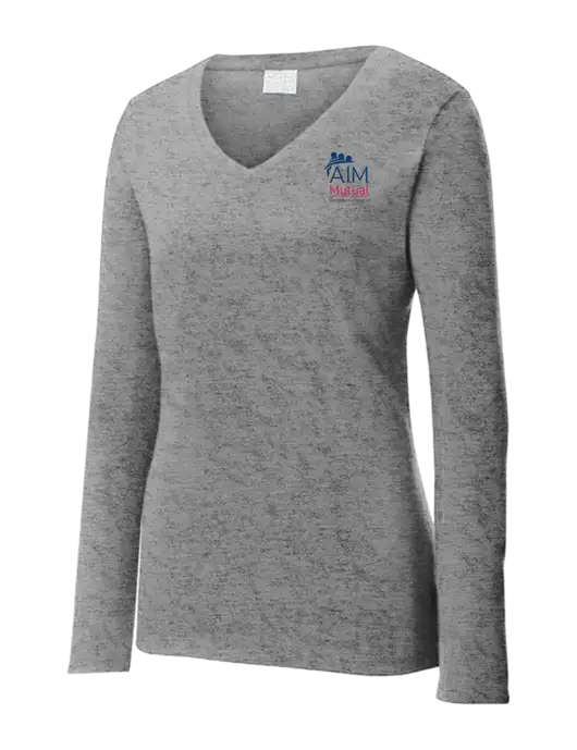 Womens  V-Neck Ring Spun Grey Heather 4.5 oz Long Sleeve T-Shirt w/A.I.M. Mutual Logo