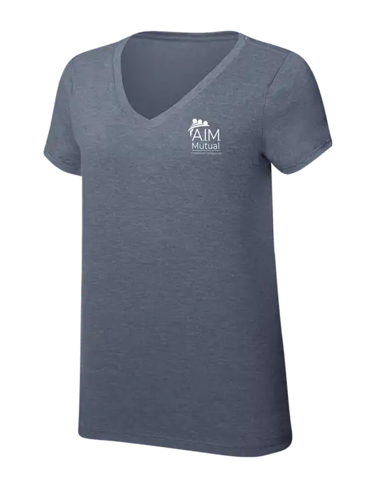 Womens Simply Soft V-Neck Navy Frost 4.5oz  Poly/Combed Ring Spun Cotton T-Shirt w/A.I.M. Mutual Logo