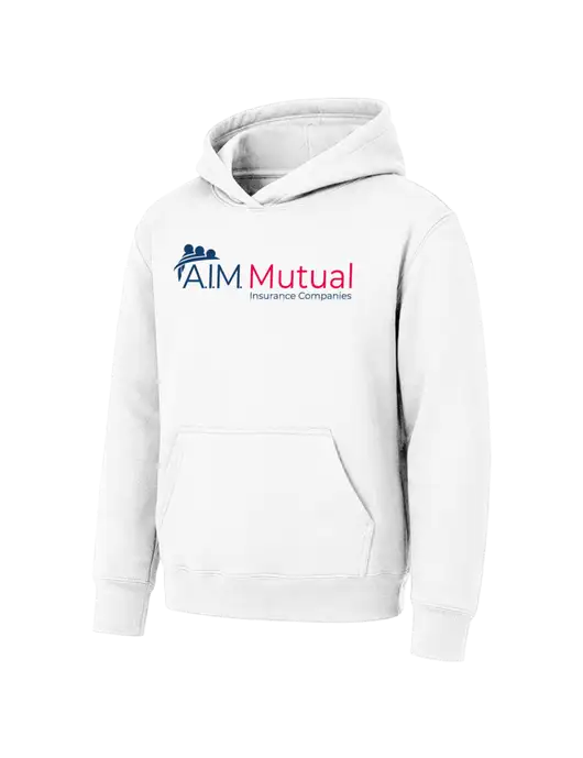 Youth White 7.8 oz Pullover Hooded Sweatshirt w/A.I.M. Mutual Logo