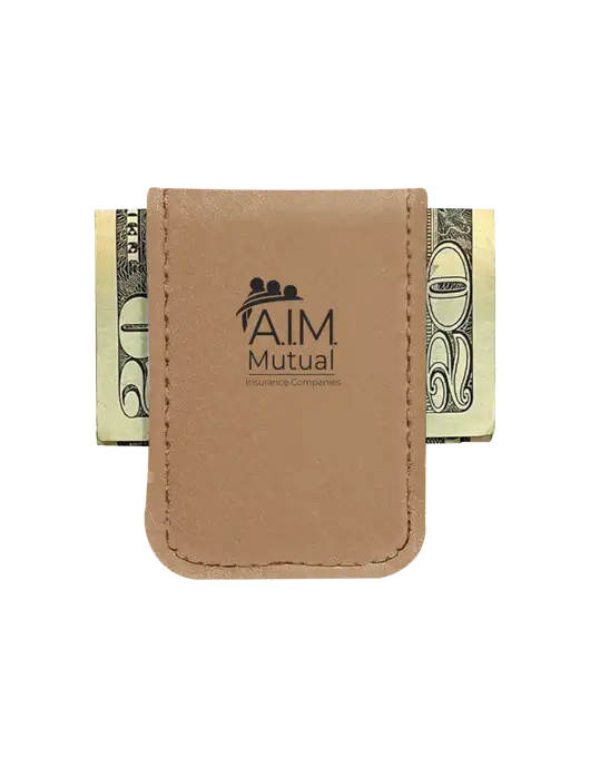 Tan Leatherette Money Clip w/A.I.M. Mutual Logo