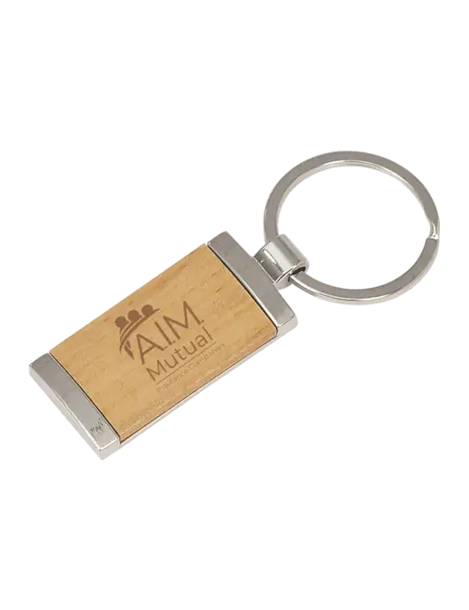 Wood & Silver Rectangle Keychain w/A.I.M. Mutual Logo