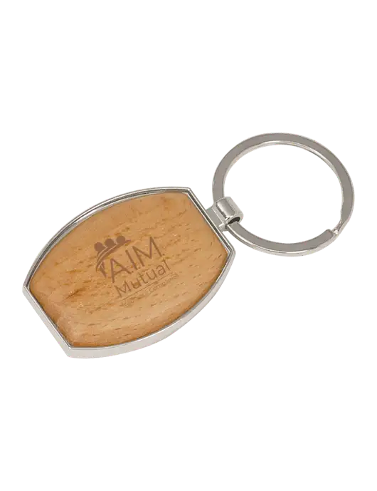 Wood & Silver Oval Keychain w/A.I.M. Mutual Logo