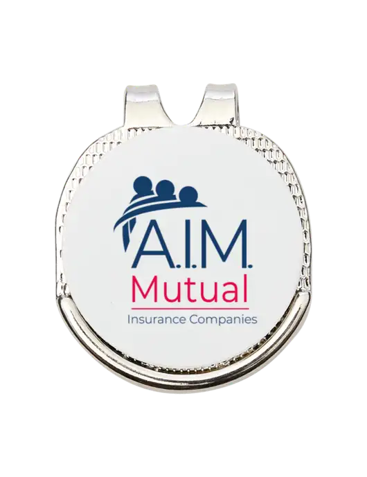 Antique Silver Hat Clip w/Golf Ball Marker w/A.I.M. Mutual Logo
