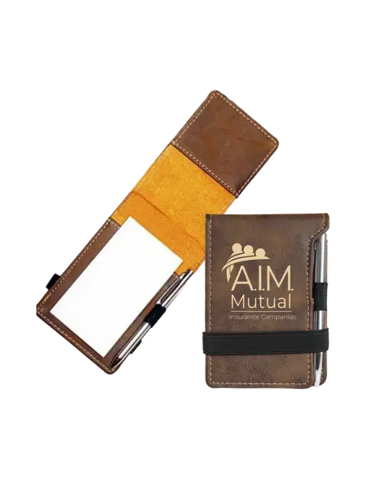 Rustic Leatherette Mini Notepad w/Pen, 3.25 x 4.75 w/A.I.M. Mutual Logo