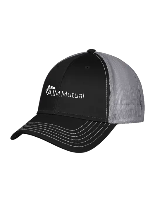 Black & Grey Mesh Trucker Cap Snap Back w/A.I.M. Mutual Logo