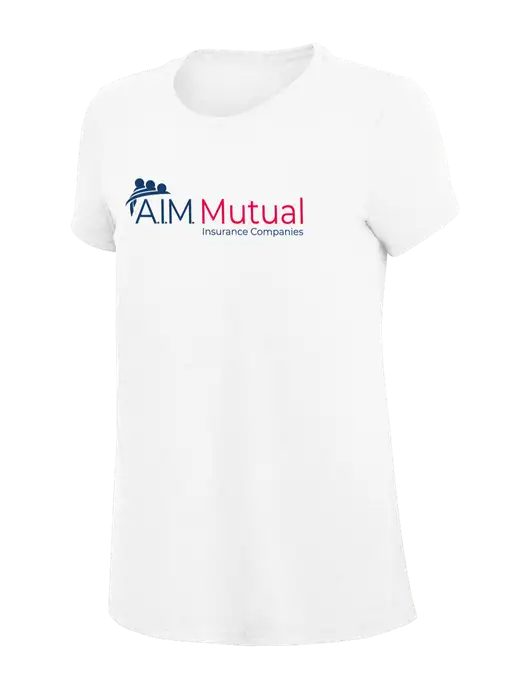 Womens Simply Soft White 4.5oz Poly/Combed Ring Spun Cotton T-Shirt
 w/A.I.M. Mutual Logo