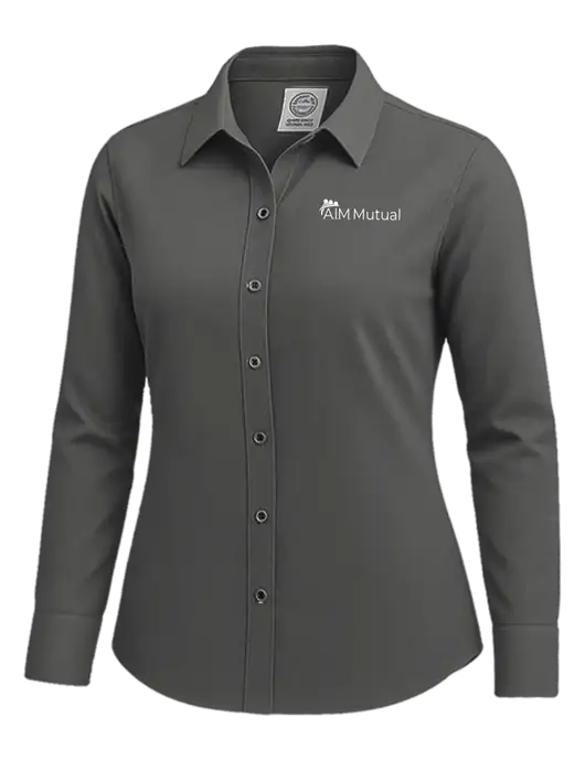 Brooks Brothers Womens Dark Grey Wrinkle-Free Stretch Nailhead Shirt w/A.I.M. Mutual Logo