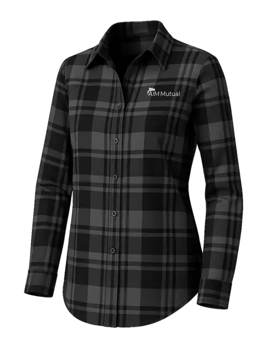 Womens Medium Grey/Black Plaid Flannel Tunic w/A.I.M. Mutual Logo