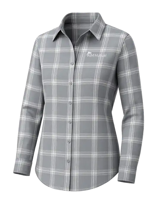 Womens Medium Grey/Cream Open Plaid Flannel Tunic w/A.I.M. Mutual Logo
