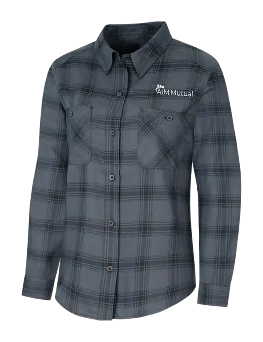 Womens Grey/Black Plaid Flannel Shirt w/A.I.M. Mutual Logo