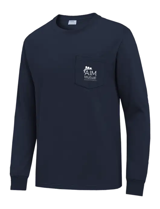 Navy Long Sleeve Heavyweight 6.1 oz Pocket T-Shirt w/A.I.M. Mutual Logo