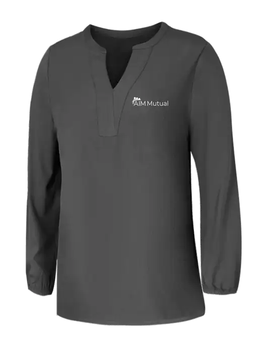 Mercer+Mettle Womens Dark Grey Stretch Crepe 3/4 Sleeve Blouse w/A.I.M. Mutual Logo