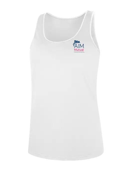 Womens White Perfect Tri Racerback Tank w/A.I.M. Mutual Logo