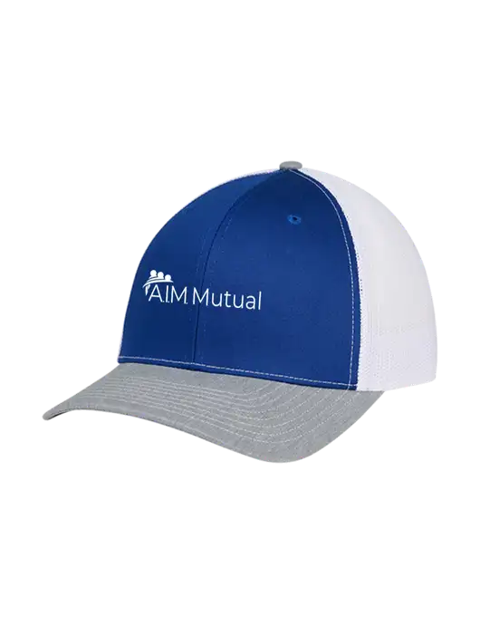 Richardson Adjustable Snapback Original 112 Trucker Cap Royal/HeatherGrey/White Mesh w/A.I.M. Mutual Logo