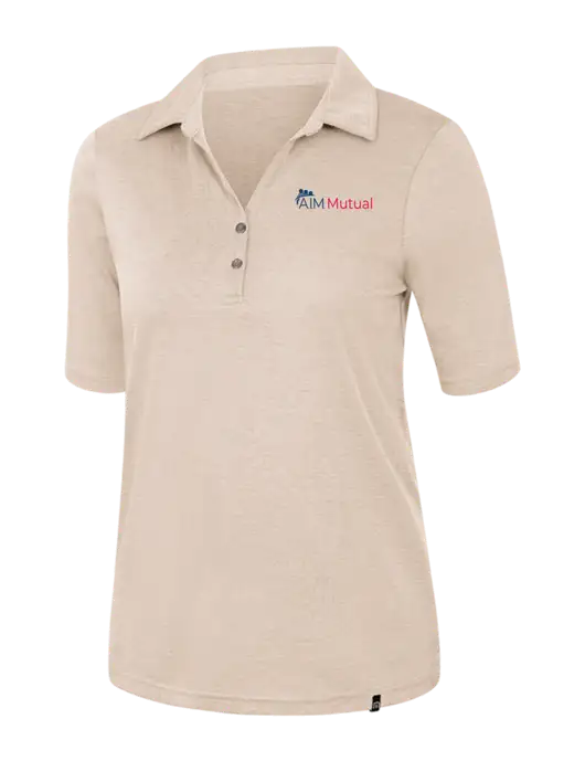 TravisMathew Womens Light Tan Heather Sunsetters Polo w/A.I.M. Mutual Logo