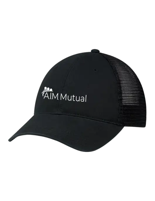 Richardson 111 Garment Washed Trucker Cap Black w/Black Mesh w/A.I.M. Mutual Logo