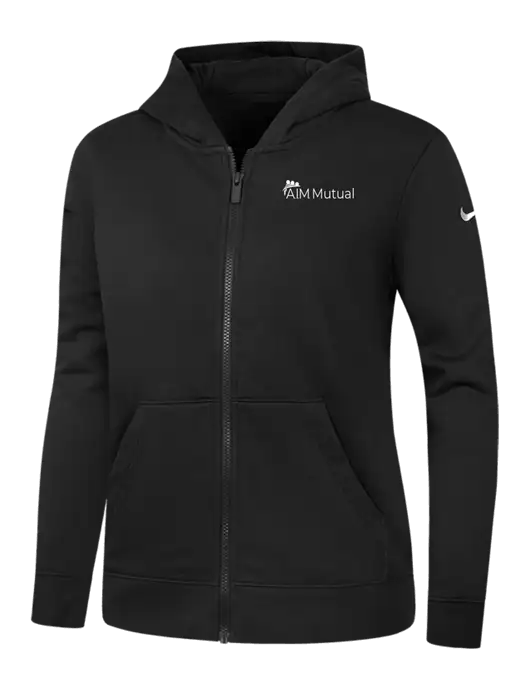Nike Womens Club Fleece Sleeve Swoosh Full-Zip Black Hoodie w/A.I.M. Mutual Logo