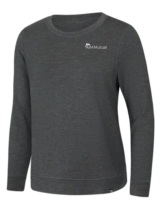 TravisMathew Womens Dark Grey Heather Lightweight Long Weekend Crew w/A.I.M. Mutual Logo