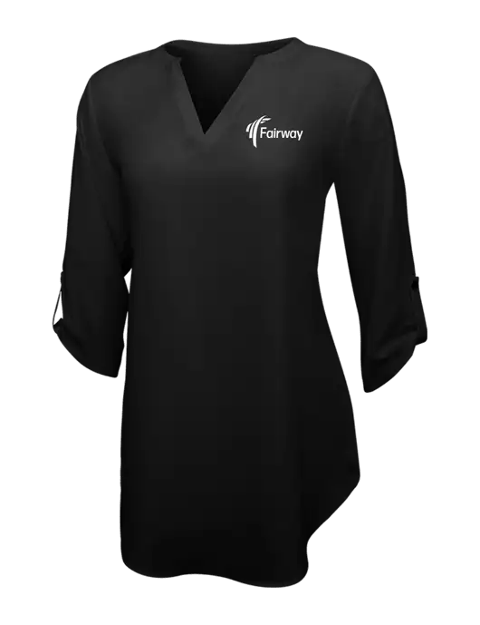 Womens Black 3/4 Sleeve Tunic Blouse w/Fairway Logo