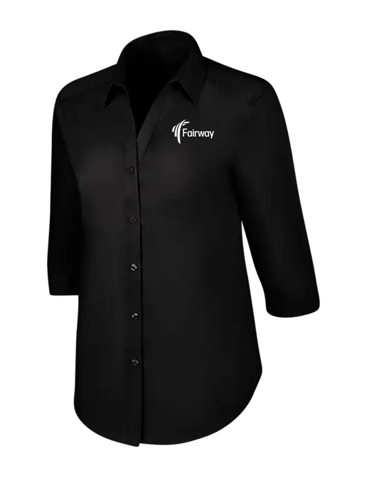 Womens Black 3/4 Sleeve Carefree Poplin Shirt w/Fairway Logo
