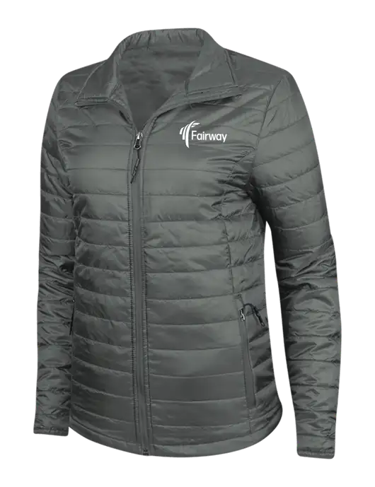 Dark Grey Womens Puffy Packable Jacket w/Fairway Logo