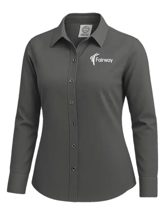 Brooks Brothers Womens Dark Grey Wrinkle-Free Stretch Nailhead Shirt w/Fairway Logo