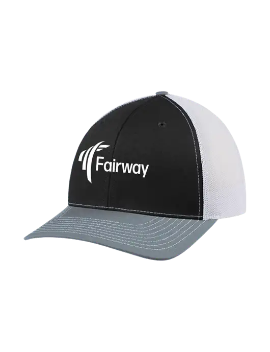 Richardson Adjustable Snapback Original 112 Trucker Cap Black/Light Heather Grey/White Mesh w/Fairway Logo