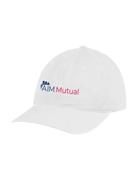 Garment Washed Unstructured Twill White Cap w/A.I.M. Mutual Logo