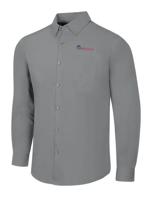 Medium Grey Long Sleeve Carefree Poplin Shirt w/A.I.M. Mutual Logo