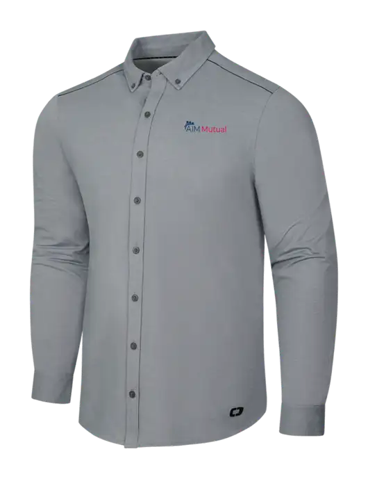 OGIO Medium Grey Heather Modern Code Stretch Button-Up Shirt w/A.I.M. Mutual Logo