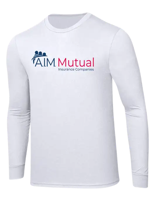 Simply Soft Long Sleeve White 4.5 oz, Poly/Combed Ring Spun Cotton T-Shirt w/A.I.M. Mutual Logo