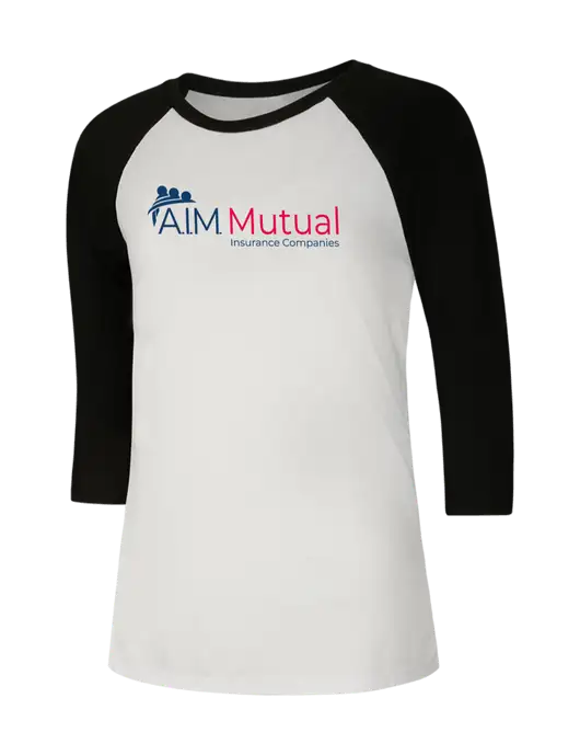 Womens Simply Soft 3/4 Sleeve Black/White Ring Spun Cotton T-Shirt w/A.I.M. Mutual Logo