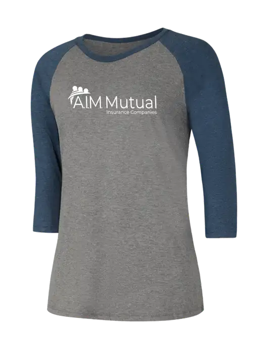 Womens Simply Soft 3/4 Sleeve Navy Frost/Grey Frost Ring Spun Cotton T-Shirt w/A.I.M. Mutual Logo