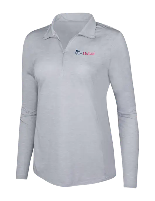 Light Grey Heather Womens Posicharge Tri-Blend Wicking 1/4 Zip Pullover w/A.I.M. Mutual Logo