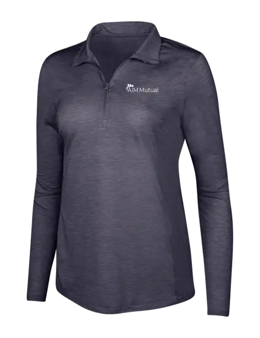 True Navy Heather Womens Posicharge Tri-Blend Wicking 1/4 Zip Pullover w/A.I.M. Mutual Logo