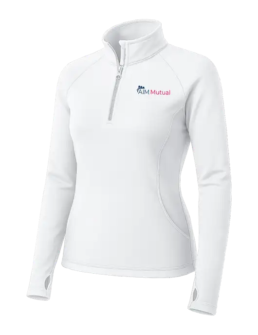 White Womens Sport Wick Stretch 1/4 Zip Pullover w/A.I.M. Mutual Logo