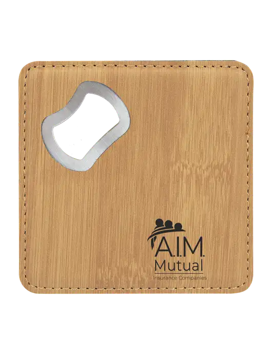Bamboo Leatherette Coaster with Bottle Opener w/A.I.M. Mutual Logo