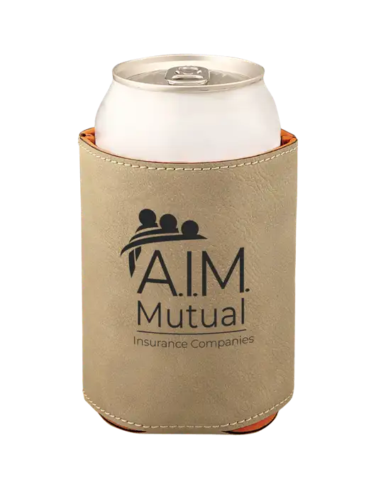 Tan Leatherette Beverage Holder w/A.I.M. Mutual Logo