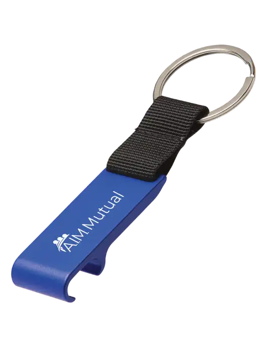 Blue Bottle Opener & Key Ring w/A.I.M. Mutual Insurance Logo