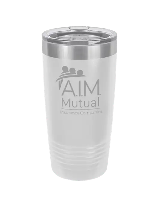 Polar Camel 20 oz Powder Coated White Vacuum Insulated Tumbler  w/A.I.M. Mutual Logo