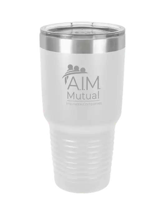 Polar Camel 30 oz Powder Coated White Vacuum Insulated Tumbler  w/A.I.M. Mutual Logo