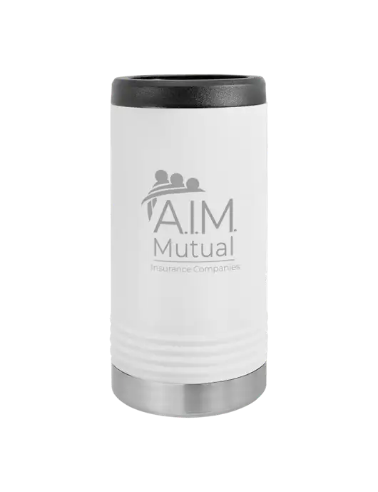 Polar Camel Powder Coated White Vacuum Insulated Slim Beverage Holder w/A.I.M. Mutual Logo