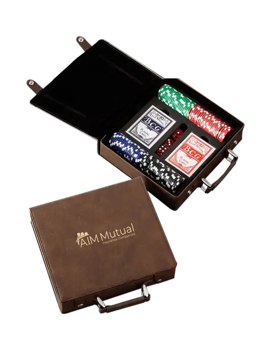 Rustic Leatherette 100 Chip Poker Set w/A.I.M. Mutual Logo